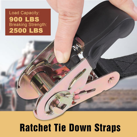 Hand using Endless Ratchet Strap Set 1 Inch Wide Heavy Duty Tie Down Straps 8 Feet Long Hookless Design 900 Pound Load Capacity