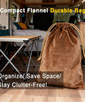 Compact flannel durable bag in RV interior for organizing, showing drawstring closure and HQFIXDO logo