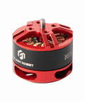 Red and black BE1806 2300KV Brushless Motor Race Edition for micro quadcopters 160 to 210 class with visible inner and outer shaft