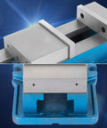 Close-up of Heavy Duty 4 Inch Lock Down Vise for Milling and Drilling showing jaw plates and base