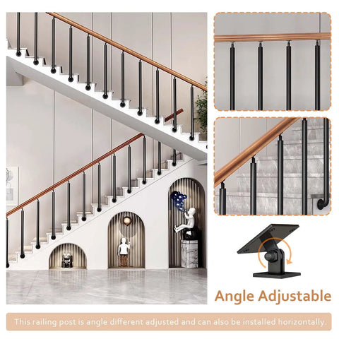 Go Big On Safety With This Solid Wood Outdoor Handrail Kit Featuring Wall Mount Brackets For Steps Stairs and Terraces With Sturdy Iron Posts adjustable fit for angled staircase installation.