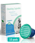 Nespresso Original Machines Cleaning Pods Set With 10 Cleaning Capsules, product box and single capsule displayed