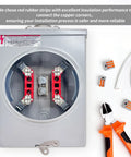 Heavy Duty 125 Amp Meter Socket 4 Jaw Base 600V showing internal connections and red rubber insulation for safety.