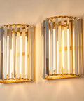 Set Of Two Gold Crystal Wireless Wall Sconces With Smooth Remote Control Rechargeable Cordless Lighting Featuring 12 RGB Colors And 3 CCT White Adjustable Dimming Options For Bedroom Living Room Total Glow Up No Sweat Install, close-up view.