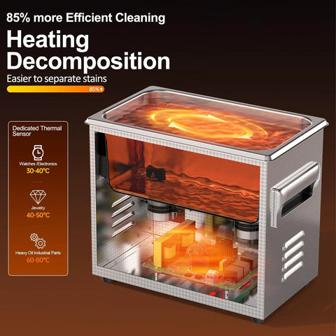 Ultrasonic Cleaner 3.2L 120W Dope Cleaning Power 40kHz With Heater Timer Degassing 110V Digital Dial cutaway view