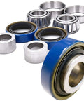 Heavy Duty Front Wheel Bearing And Seal Rebuild Kit For Husqvarna 539105525 showing bearings and seals with blue coating