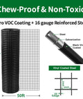 Heavy Duty PVC Coated Hardware Cloth Mesh 1x1 Inch 36 Inch By 50 Feet Welded Wire Fence Roll For Chicken Coops Yard Garden Fencing Deer Rabbit Barrier Gopher Tree Guard 12 Gauge Black with vinyl coating and specifications diagram.