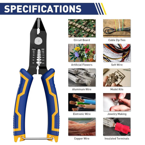 3 In 1 Wire Cutter, Stripper, And Crimp Pliers Pro Grade, Handy, 6 Inch Flush Cutters with uses for electronics, jewelry, and crafts