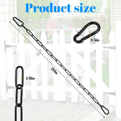 Tough As Nails 20 Inch Adjustable Metal Gate Chain Lock With Heavy Duty Carabiners showing size details and dimensions.