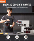 12 Cup Commercial Drip Coffee Maker with 3 Glass Carafes and 3 Warmer Plates, Stainless Steel Pour Over Brewer in kitchen setting