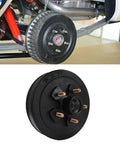 Genuine Heavy Duty 10 Inch Trailer Brake Hub Drum with 5 bolts installed on trailer axle, showing anti-corrosion design.