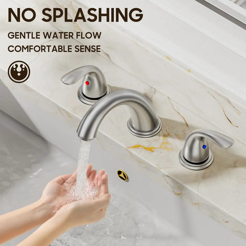 8 Inch Widespread Bathroom Faucet With Two Handles Three Hole Deck Mount In Brushed Nickel Includes Stainless Steel Pop Up Drain Durable Metal Construction Perfect For Modern Vanities And Quick Renovations