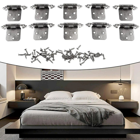 Complete All In One Set Of 10 Self Closing Overlay Flush Cabinet Hinges In Cold Rolled Steel With Polished Chrome Finish Includes 50 Screws