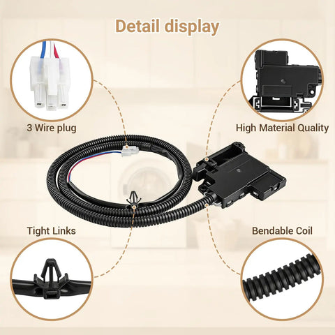 Washer Lid Lock Switch Assembly With Bezel Direct Replacement for Whirlpool Maytag with 3 Wire Molex Plug close-up view