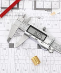 Handy Digital Caliper Measuring Tool With Large LCD Screen 6 Inch 150mm Stainless Steel Vernier Caliper on blueprint