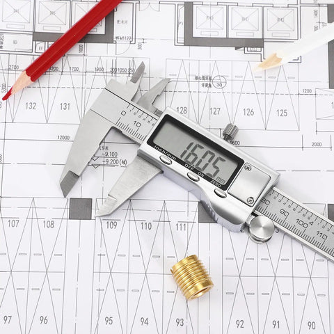 Handy Digital Caliper Measuring Tool With Large LCD Screen 6 Inch 150mm Stainless Steel Vernier Caliper on blueprint