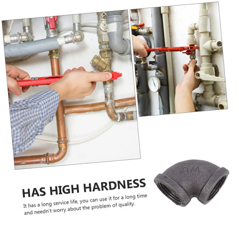 Heavy Duty Black 6 Piece Pipe Fittings Elbow Cast Iron Joint Hose Connector Set Easy Install For Industry And Home Use Durable Iron Plumbing Accessories For Water Hoses Pro Grade And Long Lasting displayed with installation images