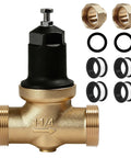 1-1/4 in NR3XL pressure reducing valve, brass body with black adjustment knob, NPT connections; includes nuts and o-ring seals.