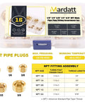 Brass NPT Pipe Plugs Kit 16-Piece, 5 Sizes 1/8 1/4 3/8 1/2 3/4 Inch, Internal Hex Countersunk Male Thread, storage case displayed