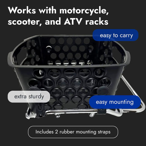 Rack Ready Universal E Bike Basket Easy On Off Fits Any Rack Including Electric Bikes With Rear Batteries No Fuss Heavy Duty Molded PP 14 By 12 By 7 Inches 850 Cubic Inches 25 Pound Capacity Lightweight 2 Pound Basket