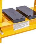 Close-up of Hydraulic Shop Press With Steel Frame And Yellow Finish 6 Ton Bench Top Mount 4 1/4 Inch Working Range Includes 2 Press Plates