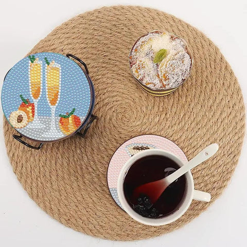 Dope 6 Piece Diamond Painting Coaster Set With Holder For Drinks And Coffee Tables Includes DIY Tools For Trays Glue Pens