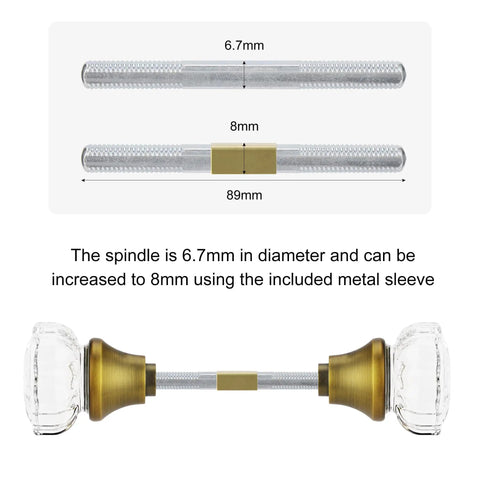 Glass Door Knobs Set With Vintage Crystal Look And Antique Brass Finish, Classic Old Style Hardware For Mortise Locks