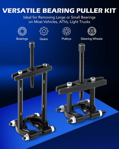 2 In 1 Bushing Driver And Bearing Press Kit With 2 Inch And 3 Inch Jaws showing puller set against blue background