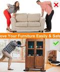 Heavy Duty Furniture Sliders For Carpet And Hardwood Floors large slide pads shown moving a heavy wooden cabinet safely.