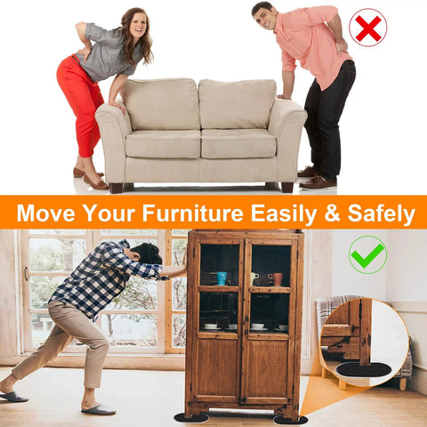Heavy Duty Furniture Sliders For Carpet And Hardwood Floors large slide pads shown moving a heavy wooden cabinet safely.