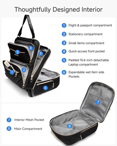 LUGGEX underseat carry-on luggage with wheels, black 16-inch soft-sided personal item bag