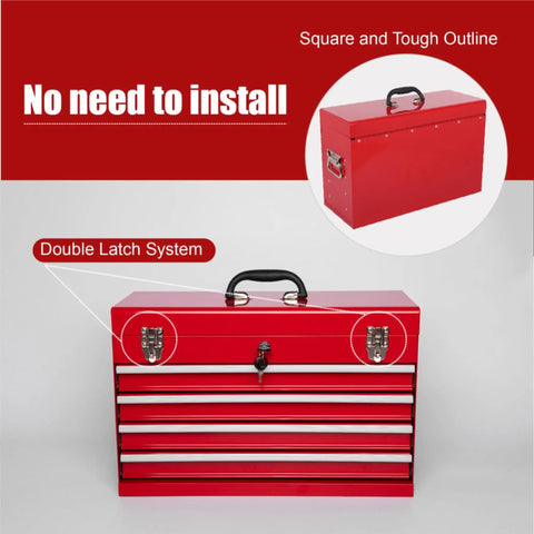 4-Drawer Heavy Duty Metal Tool Chest With Ball Bearing Slides Portable Steel Tool Box Lockable Organizer front view