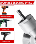 Drill Cut Pro Metal Cutting Adapter compatible with 21V lithium-ion, impact, and 12V hand drills, close-up