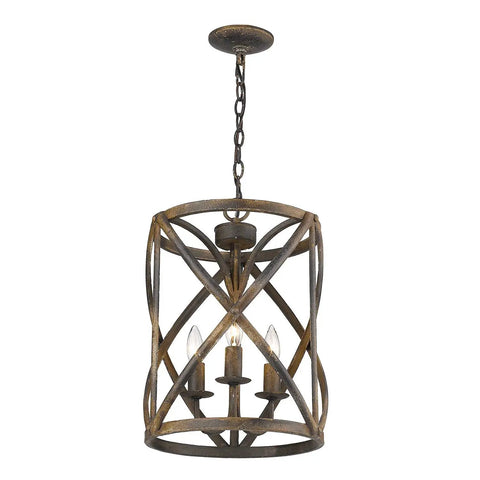 Open Cage Rustic Farmhouse 3 Light Pendant in Antique Black Iron for Cozy Country Living Vibes Vintage Charm Distressed Metal Finish