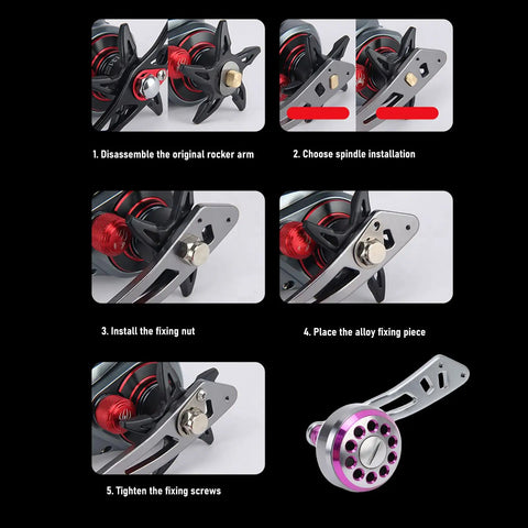 Lightweight Aluminum Alloy Fishing Reel Power Handle With Ergonomic Knob Grip And Full Frame Kit For Lew's Baitcasting Reels Purple, installed on reel