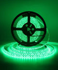 Coiled 600 LEDs Green Rope Light Strip Waterproof 16.4 Ft on reel, glowing bright in dark setting