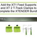 Premium 46 Inch T Track Table Saw Fence Extension with a bold five inch tall face and green clamps for enhanced feed support.