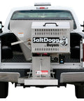 Commercial Gas Powered Stainless Steel Hopper Spreader With Extension Chute 2 Cubic Yard Tank mounted in pickup truck bed