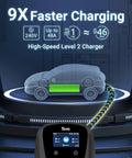 Top Tier Smooth Operator Level 2 Electric Vehicle Charger For Tesla And Most Plug In Cars, showcasing 9x faster charging speed.