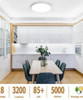 Bright kitchen with a 12 Inch LED Flush Mount Ceiling Light Fixture Ultra Bright Non Dimmable 28W 5000K Daylight 3200 Lumens Modern Round Surface Mount White
