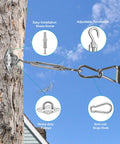 DIY Friendly Heavy Duty Sun Shade Sail Hardware Kit in 304 Stainless Steel attached to tree with fixing accessories.