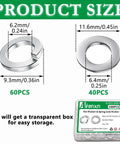 Product packaging of 100Pcs M6 Stainless Steel Flat And Split Lock Washers Set, High Strength And Corrosion Resistant, Ideal for Electrical Connections