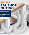 Kickass 4 Inch Pvc Dust Collection Hose 20 Feet Long Steel Coiled Anti Kink Flexible Exhaust Tubing for Shop Vacs and Blower Fans under table.
