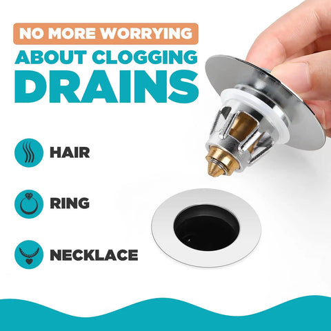 Bathroom Sink Stopper For 1.1 To 1.5 Inch Drains, Bullet Core Push Type Pop Up Basin Drain Filter With Hair Catcher, No Overflow