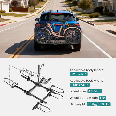 Folding Trike Rack Hitch Mount For Etrikes And Ebikes Beastly Heavy Duty Bike Carrier Supports Up To 270 Lbs Durable Steel With Easy Fold And Secure Load For Daily Hauling, 2" hitch, 5" tires
