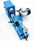 Techtongda Dual Motor Wood Lathe Combo With 750W Brushless Spindle And 450W Drilling Unit, blue metal construction, top view.