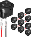 10 Pack Round Rocker Switch 12V On Off DC 2 Pin SPST Toggle Switch 20mm Small Panel with wires for auto car boat marine