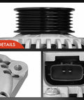 Close-up view of Alternator For 2001 Nissan Maxima And Infiniti I30 3.0L V6, 12V 100A With 6-Groove Pulley Clockwise Rotation.