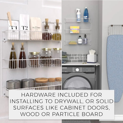 Top Notch 3 Tier Wall Mounted Spice Rack Set Of 2 For Pantry Organization, No Sweat Multipurpose Shelf To Keep Your Laundry Room Tidy, Quick Install White Finish 20 By 19 Inches Width
