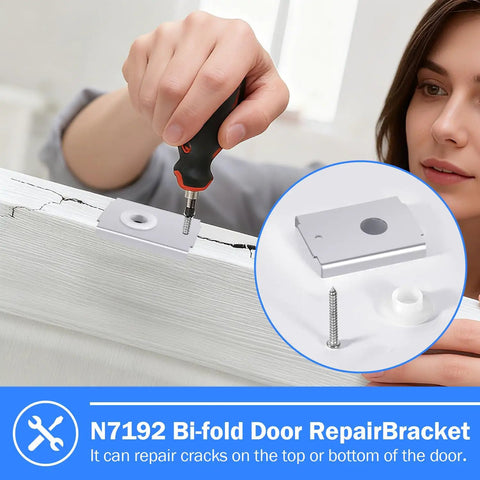 Person using 4-Pack Bi-Fold Door Pivot Repair Kit For Top Or Bottom Mount No-Sweat Heavy-Duty Stainless Steel Brackets on door